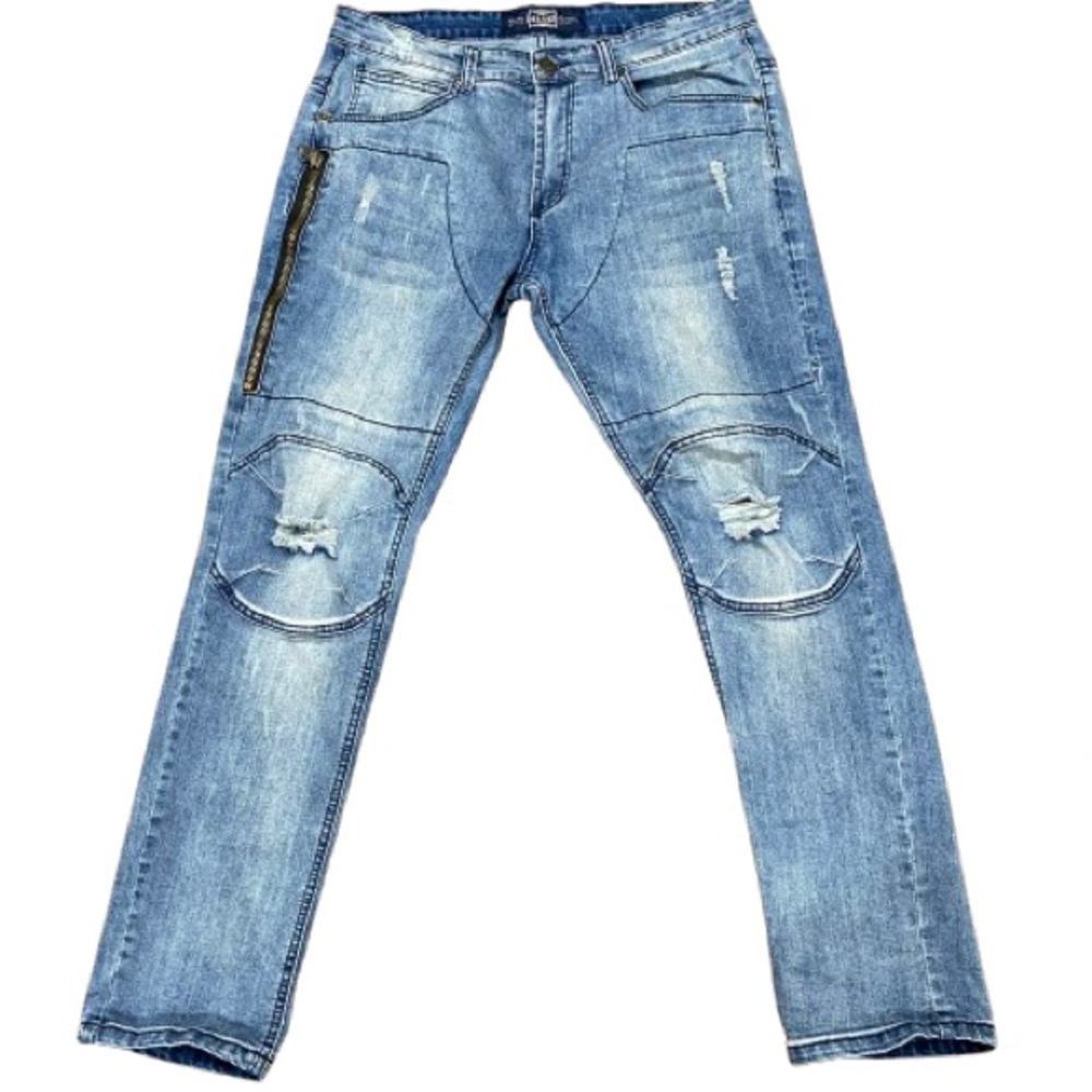 Deluxe Distressed Moto Jeans 34  - Statement Denim